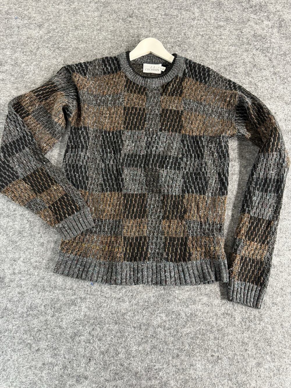 J.J.Cochran Vintage Sweater Mens Large Tall LT Brown Gray Pullover 80s N48